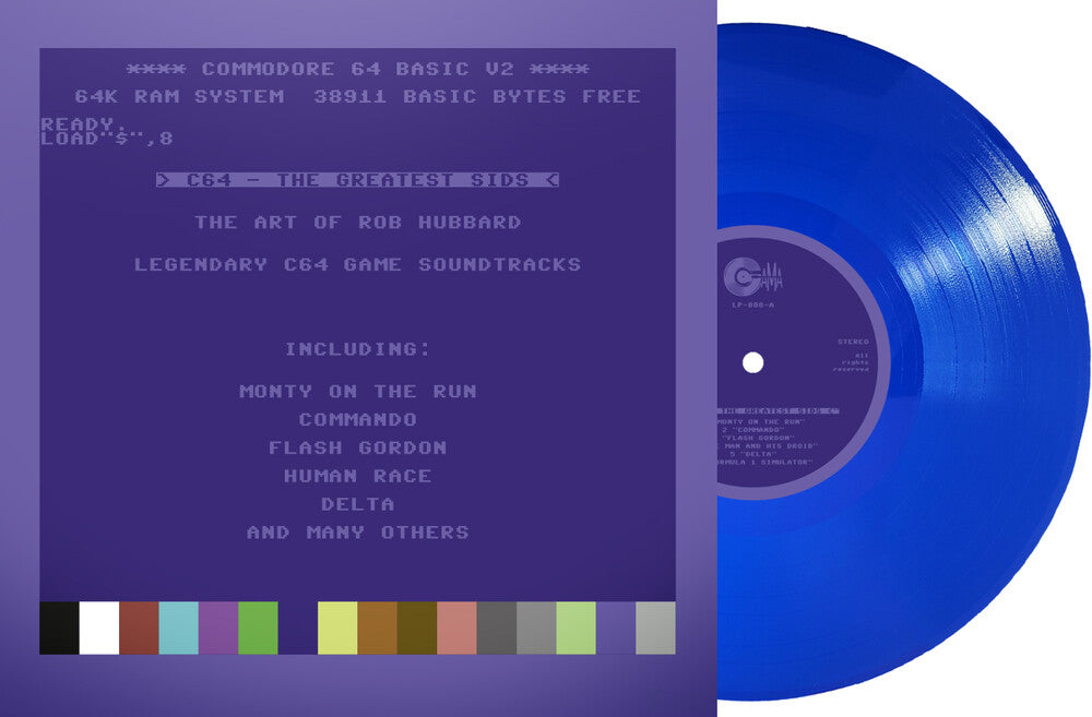 the album cover for Rob Hubbard (Blue) (Colv) (Ltd) (Fra) - C64 Greatest Sids: Art Of Rob Hubbard - Blue Vinyl