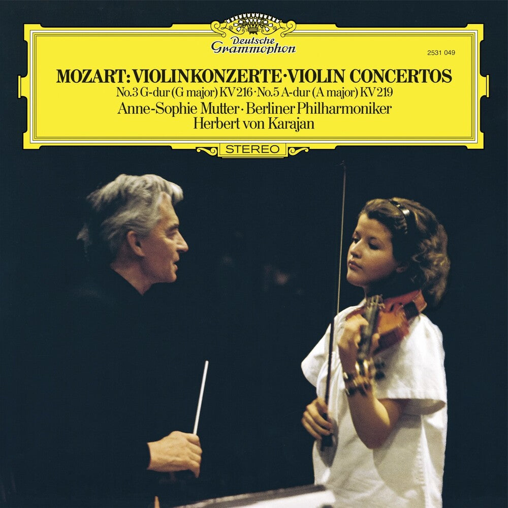 the album cover for Mozart / Anne Mutter -Sophie / Von Karajan,Herbert - Mozart: Violin Concertos 3 & 5 (Blk) (Uk)