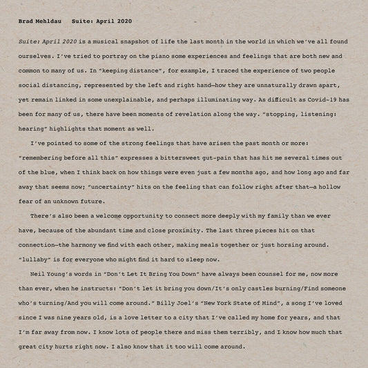 the album cover for Brad Mehldau - Suite: April 2020