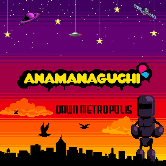 the album cover for Anamanaguchi - Dawn Metropolis (Orange/Maroon/Purple Vinyl)