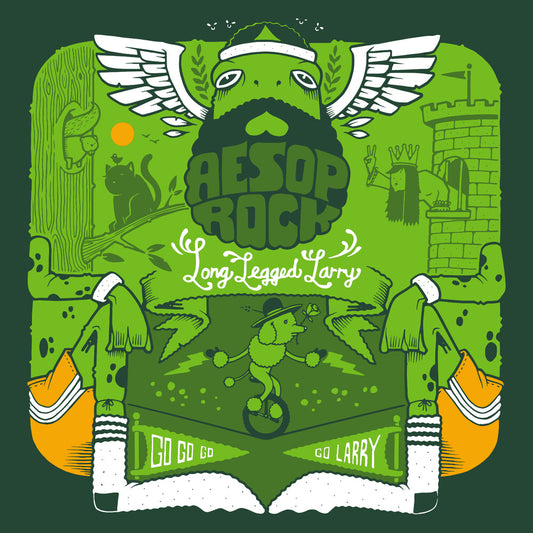 the album cover for Aesop Rock - Long Legged Larry [Limited Edition Green 7in Single]