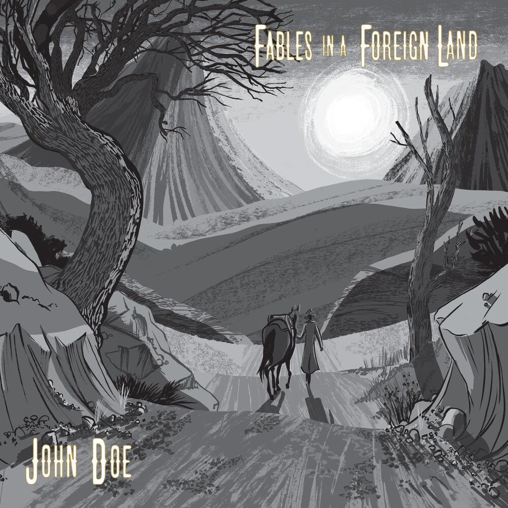 the album cover for John Doe - Fables In A Foreign Land [Indie Exclusive Limited Edition Black With Gold Swirl LP]