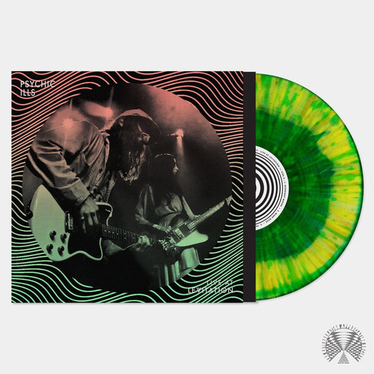 the album cover for Psychic Ills - Live At Levitation [Indie Exclusive Limited Edition Lemon Yellow + Emerald Green Swirl & Splatter LP]
