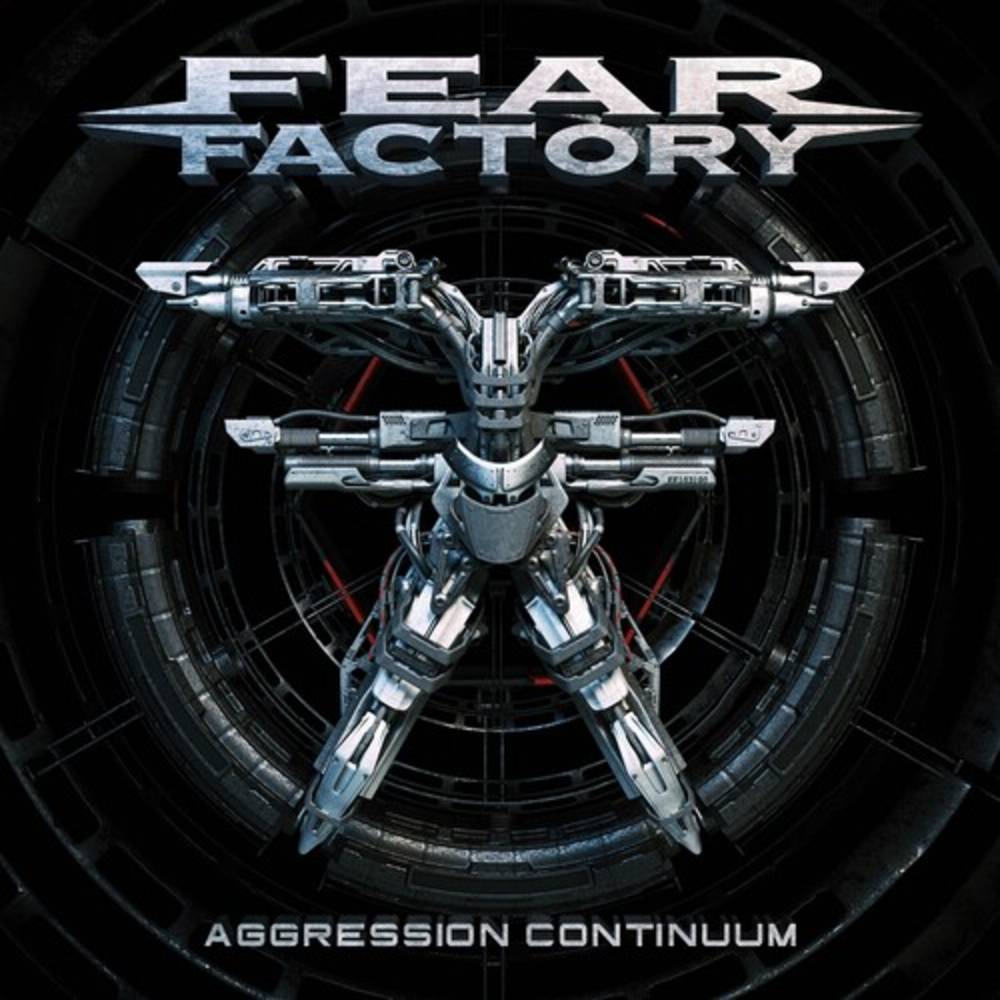 the album cover for Fear Factory - Aggression Continuum [Black Blue w/ White Splatter 2LP]
