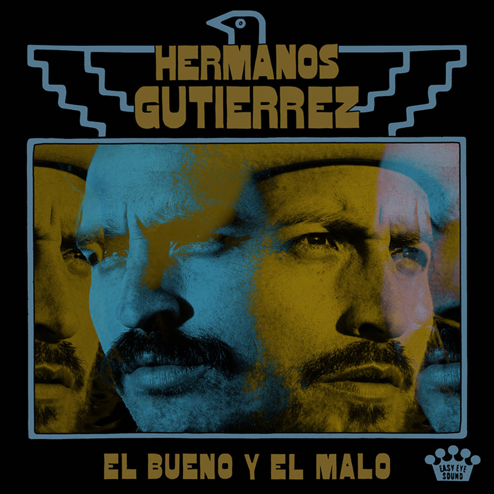 the album cover for Hermanos Gutierrez - El Bueno Y El Malo [Indie Exclusive Limited Edition Blue & White Opaque Marble LP]