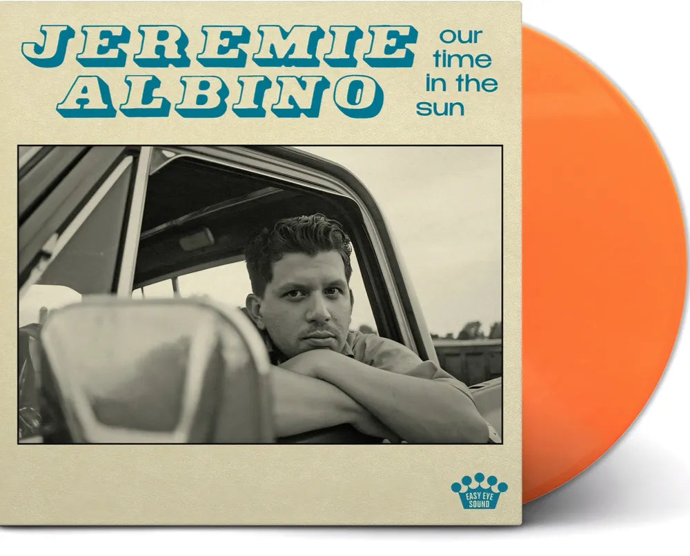 the album cover for Jeremie Albino - Our Time In The Sun [Indie Exclusive Neon Orange LP]