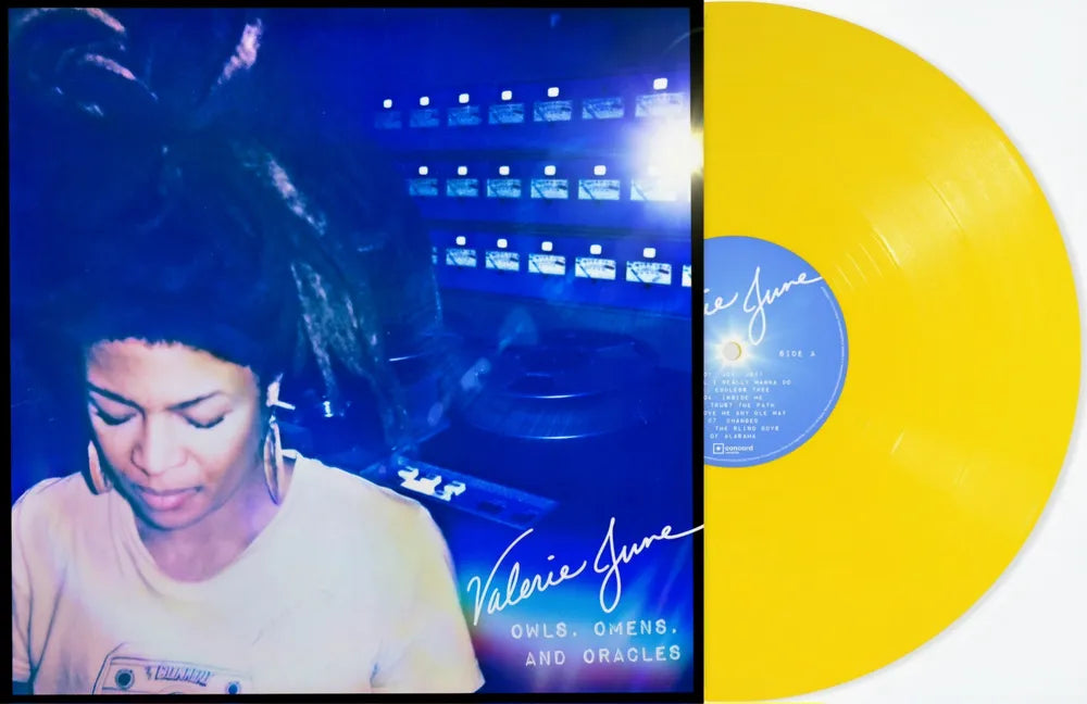 the album cover for Valerie June - Owls, Omens, and Oracles [Indie Exclusive Opaque Canary Yellow vinyl ]