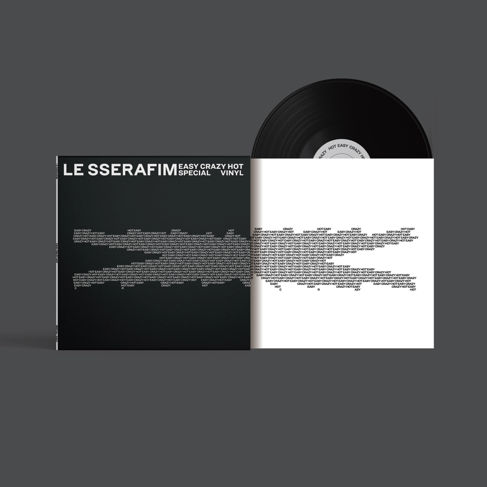 the album cover for LE SSERAFIM - EASY-CRAZY-HOT (Special Vinyl) [CARBON BLACK] [Indie Exclusive]