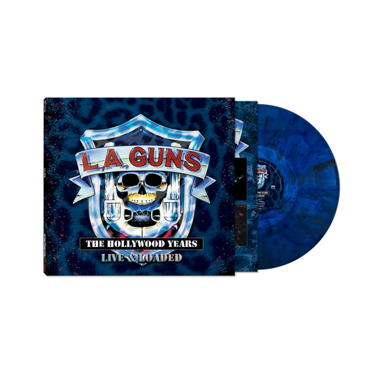 the album cover for L.A. Guns - The Hollywood Years - Live & Loaded [Blue Marble LP]