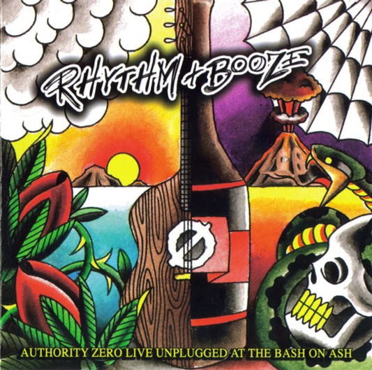 the album cover for Authority Zero - Rhythm + Booze - Live [Indie Exclusive Metallic Gray]