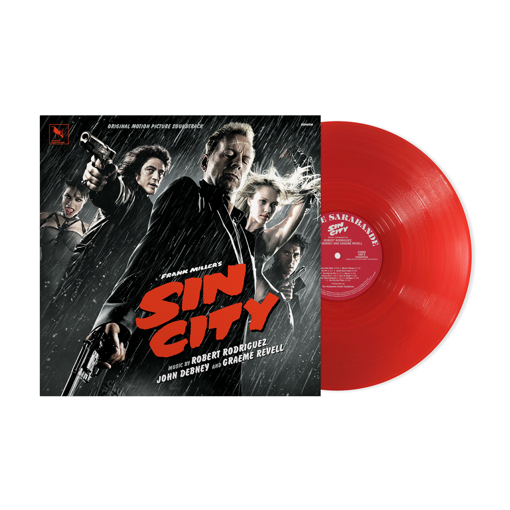 the album cover for Graeme Revell, John Debney & Robert Rodriguez - Sin City - Original Motion Picture Soundtrack [Blood Red Translucent]
