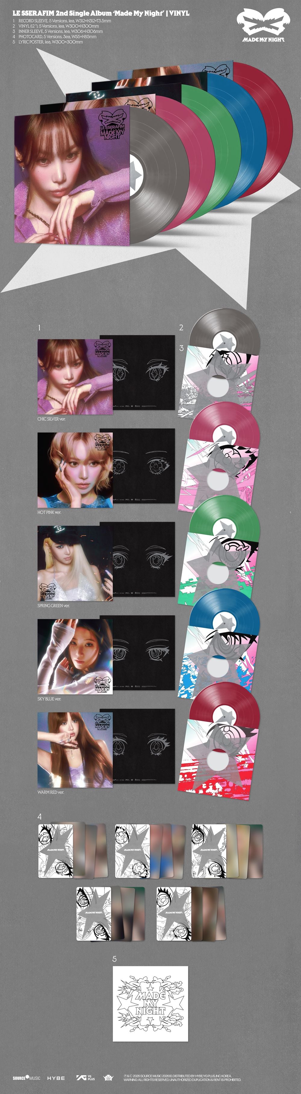 the album cover for LE SSERAFIM - 2nd Single Album 'Made My Night' [CHIC SILVER ver.]