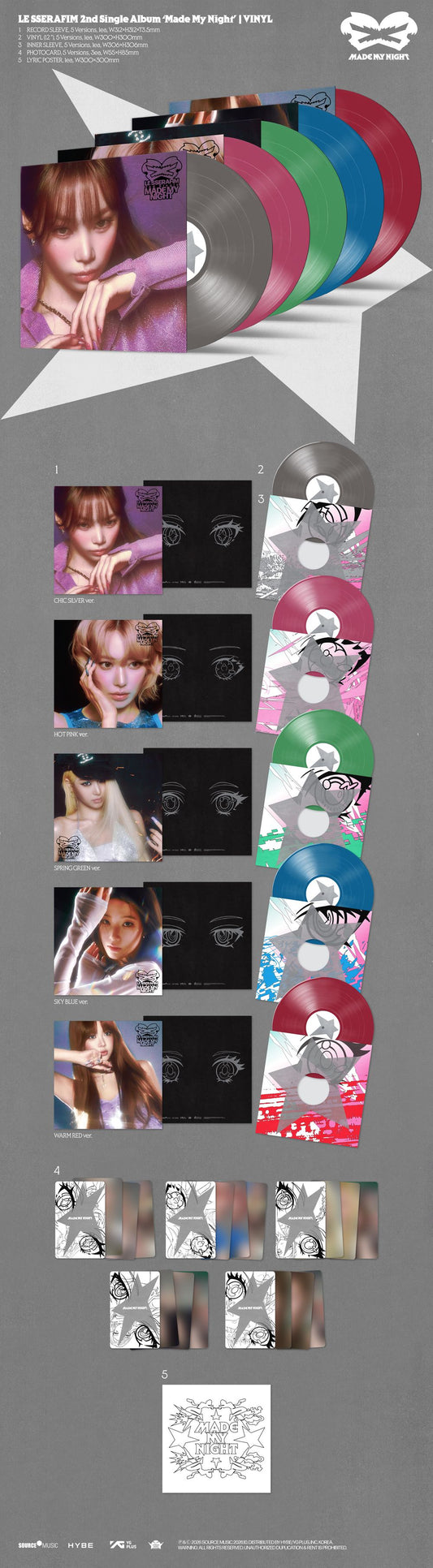 the album cover for LE SSERAFIM - 2nd Single Album 'Made My Night' [CHIC SILVER ver.]