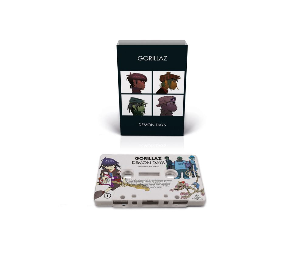 the album cover for Gorillaz - Demon Days - Brick & Mortar Exclusive [White Cassette with On Body Printing]