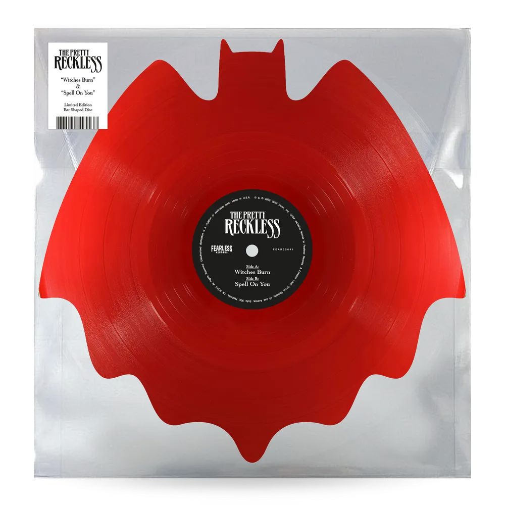 the album cover for The Pretty Reckless - Witches Burn / Spell on You [Bat-Shaped Blood Red Single]