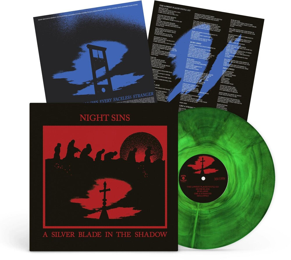 the album cover for Night Sins - A Silver Blade in the Shadow [Green and Black Marble LP]