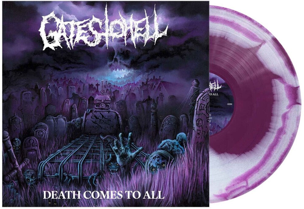the album cover for Gates to Hell - Death Comes To All - Purple/White Swirl [Colored Vinyl]
