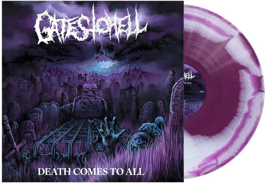 the album cover for Gates to Hell - Death Comes To All - Purple/White Swirl [Colored Vinyl]