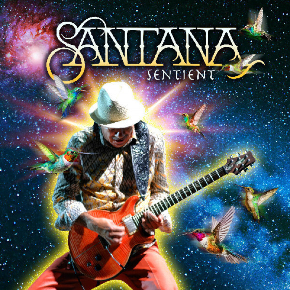 the album cover for Santana - Sentient [Indie Exclusive Clear with Orange & Purple Splatter Vinyl]