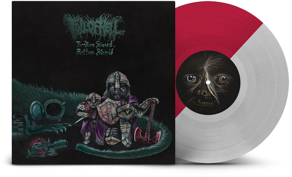 the album cover for Full Of Hell - Broken Sword, Rotten Shield [LP 10" Oxblood / Silver Half &amp; Half Vinyl]
