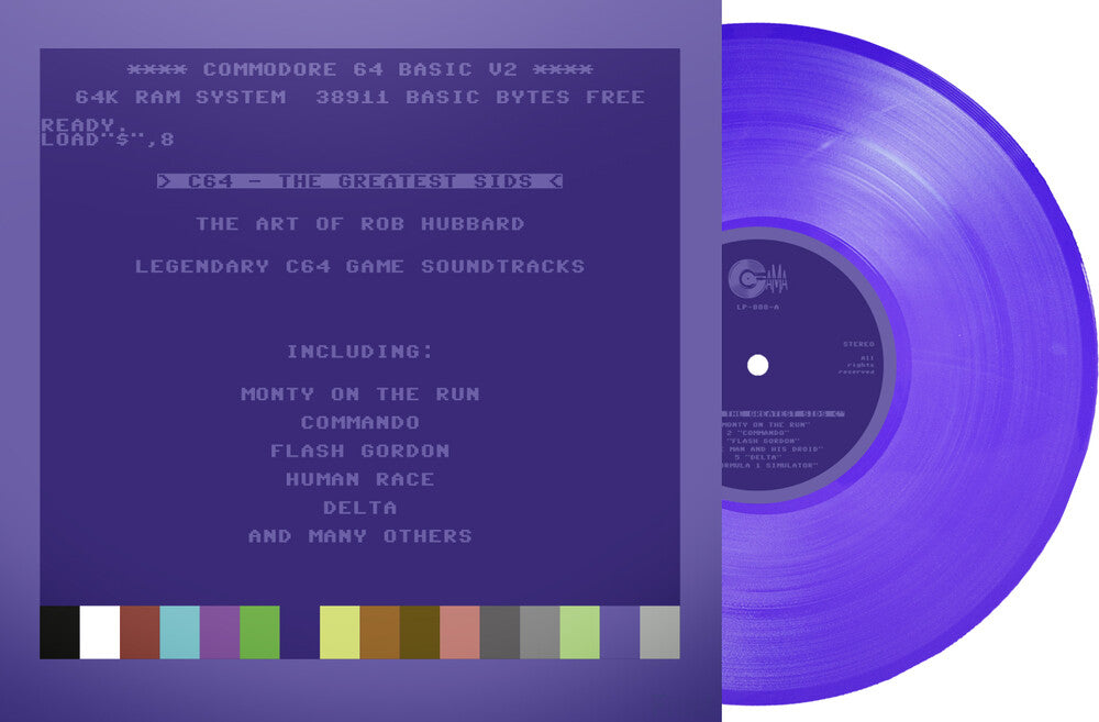 the album cover for Hubbard, Rob - C64 Greatest Sids: The Art Of Rob Hubbard - Limited To 100 Handnumbered Edition (Purple Vinyl)
