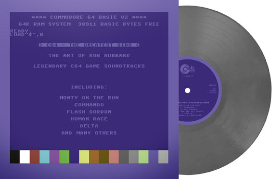 the album cover for Rob Hubbard  (Colv) (Gry) (Ltd) (Fra) - C64 Greatest Sids: Art Of Rob Hubbard - Grey Vinyl