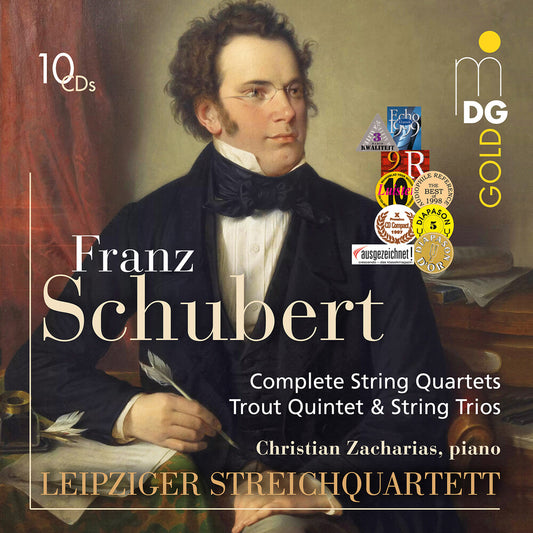 the album cover for Leipziger Streichquartett - Schubert: Complete String Quartets & Trout Quintet