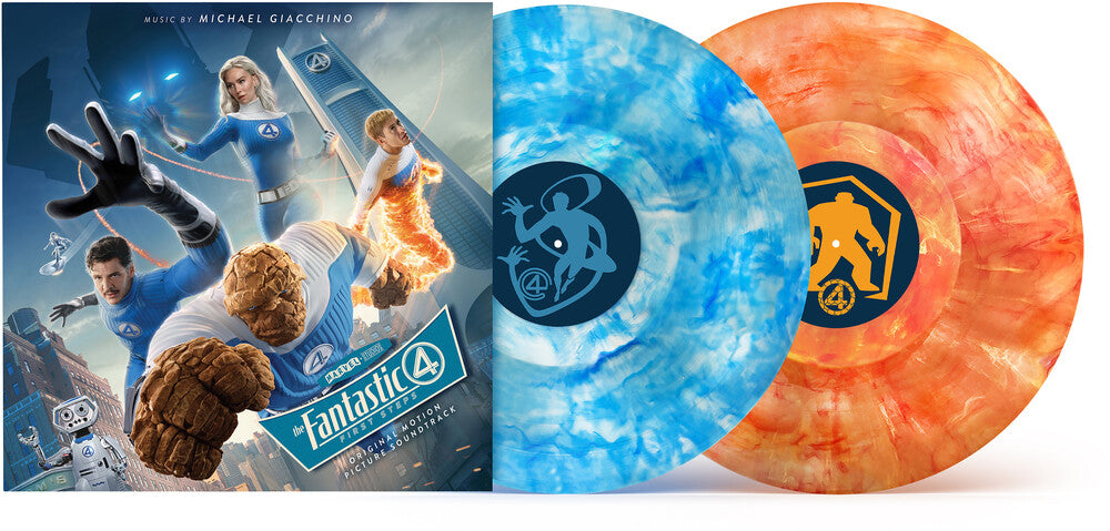 the album cover for Michael Giacchino  (Colv) - Fantastic Four: First Steps (Original Motion Picture Soundtrack) [Blue Marble/Orange Marble 2 LP]