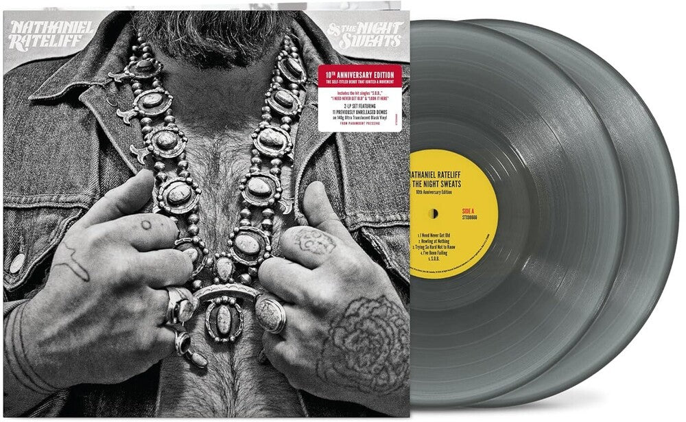 the album cover for Nathaniel Rateliff &amp; The Night Sweats - Nathaniel Rateliff & The Night Sweats [Translucent Black 2LP] (10th Anniversary) 