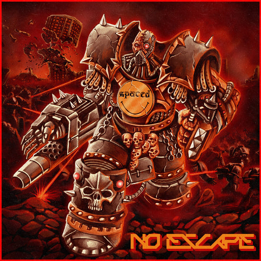 the album cover for Spaced - No Escape [Indie Exclusive Coke Bottle / Oxblood w/ Black splatter LP]