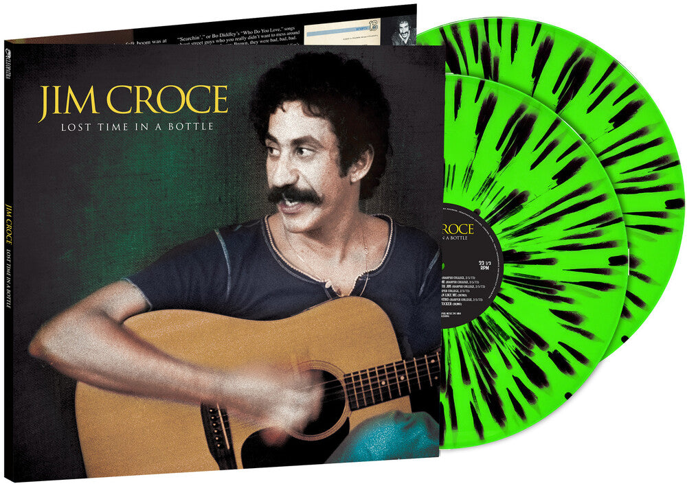 the album cover for Jim Croce - Lost Time In A Bottle [Lime Green/Black Splatter]