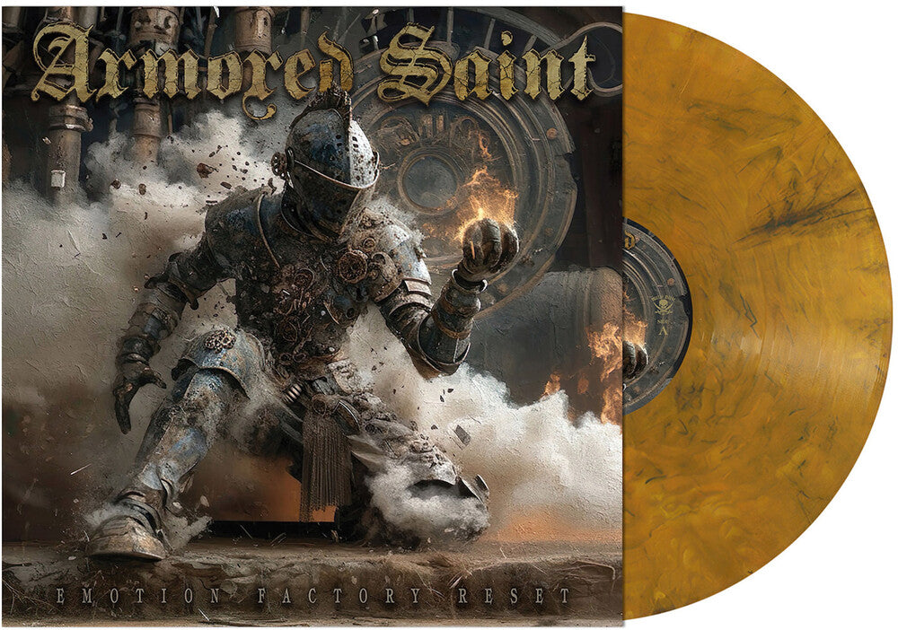 the album cover for Armored Saint - Emotion Factory Reset [Amber Marbled]