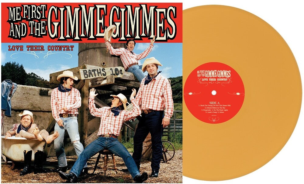 the album cover for Me First And The Gimme Gimmes - Love Their Country (20th Anniversary) [Mustard Colored - 45 RPM]