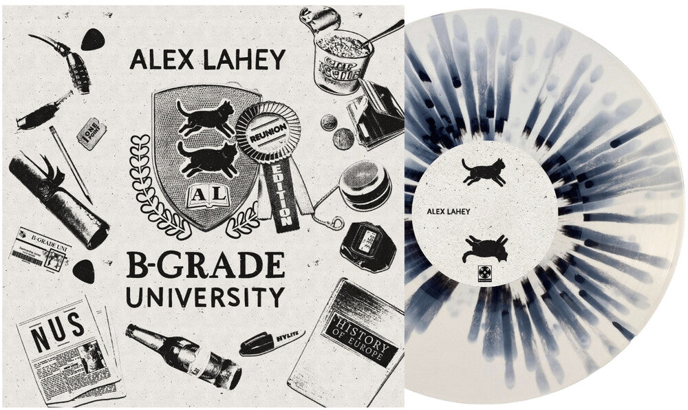 the album cover for Lahey - B-Grade University - Black & White Splatter Colored Vinyl