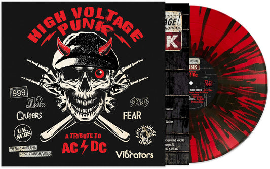 the album cover for Various Artists - HIGH VOLTAGE PUNK - A TRIBUTE TO AC/DC [Black / Red Splatter]