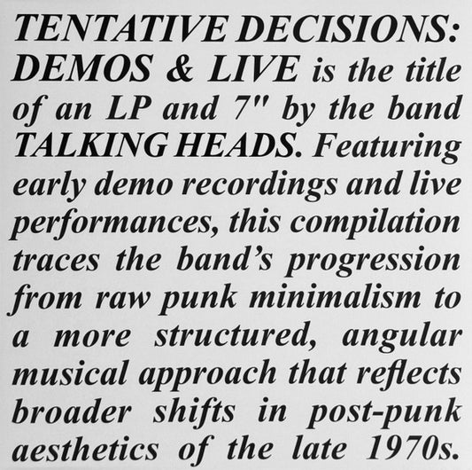 Talking Heads - Tentative Decisions: Demos & Live
