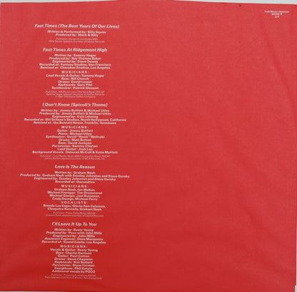 Various - Fast Times At Ridgemont High • Music From The Motion Picture