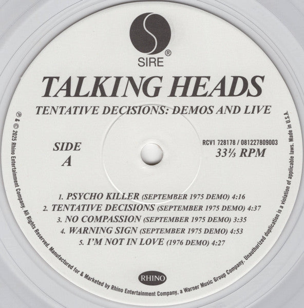 Talking Heads - Tentative Decisions: Demos & Live